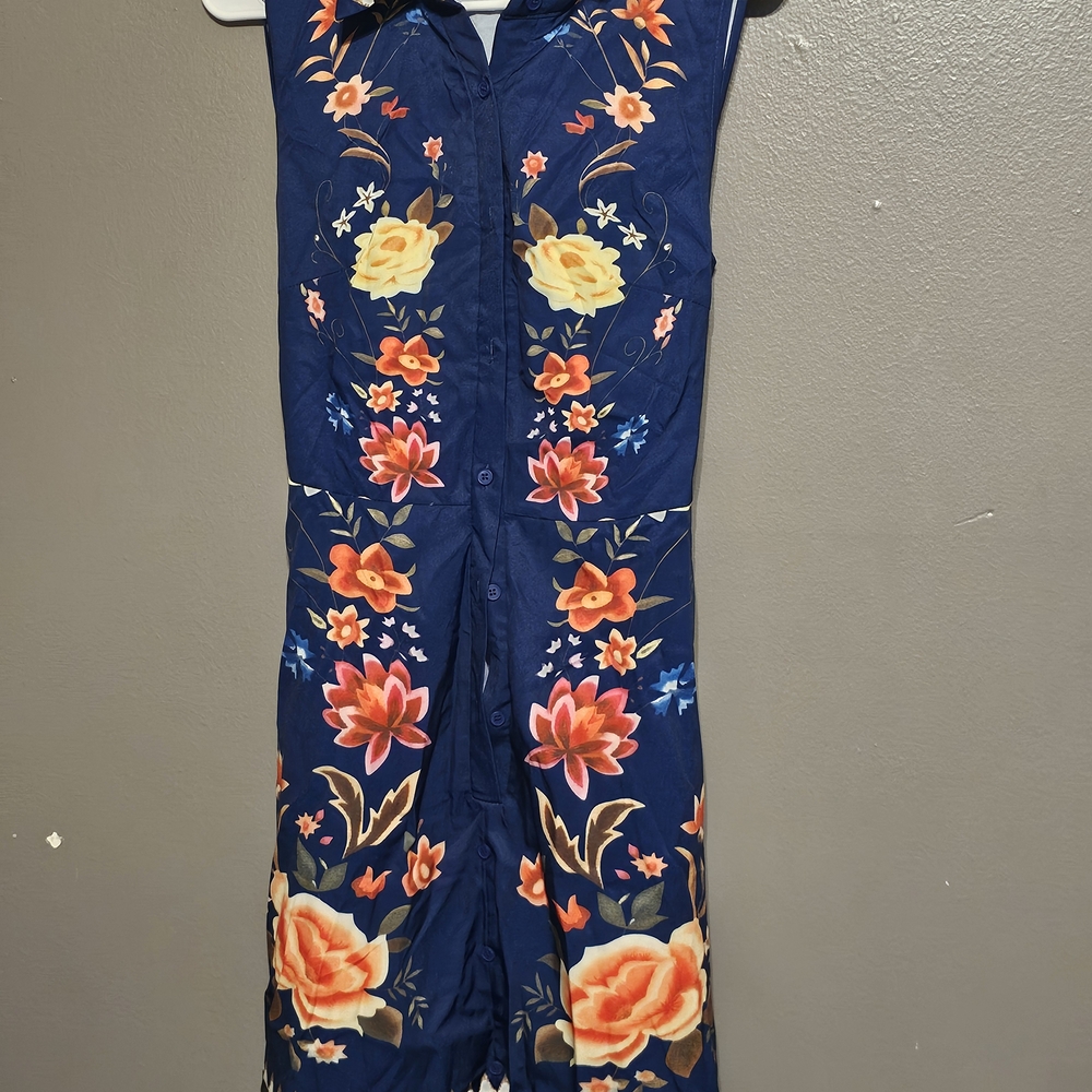 SHEIN Blue and Orange Floral Jumpsuit